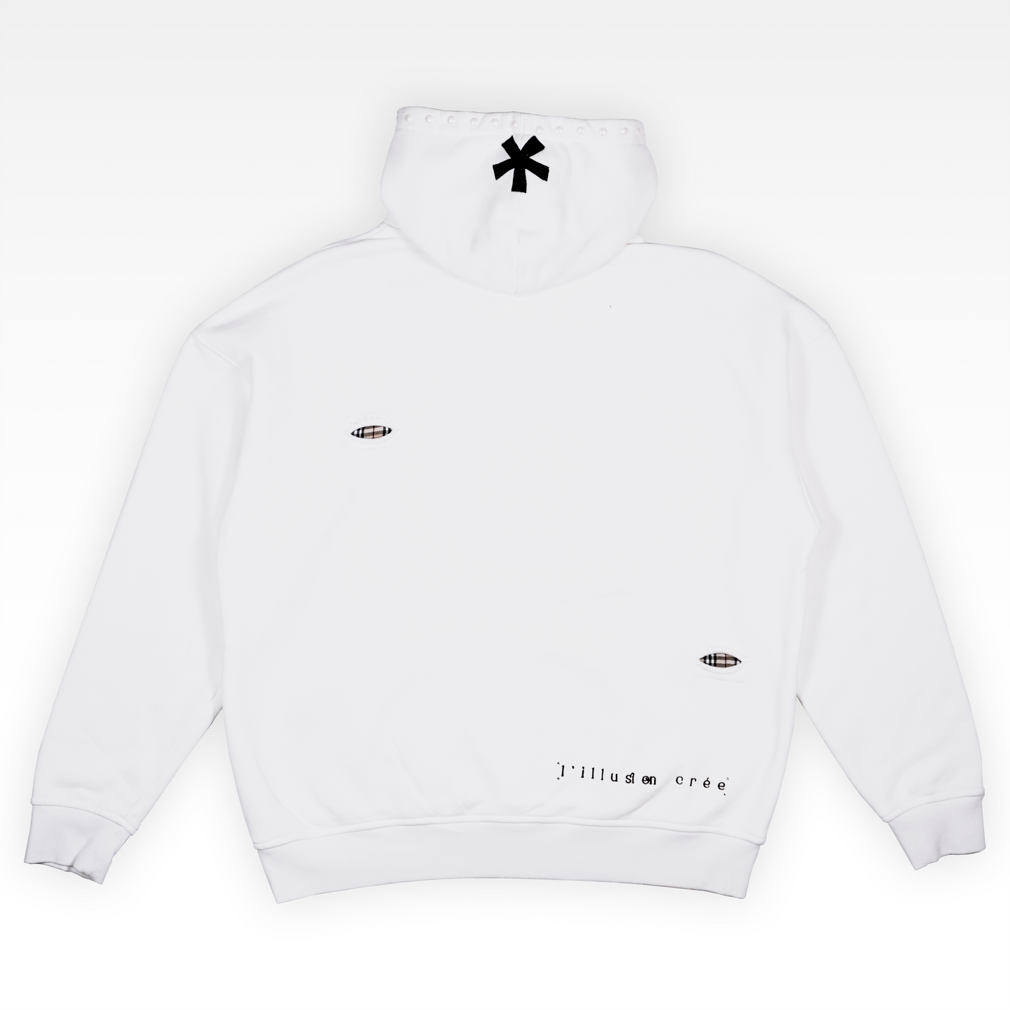 Pearl-Embellished Distressed Hoodie